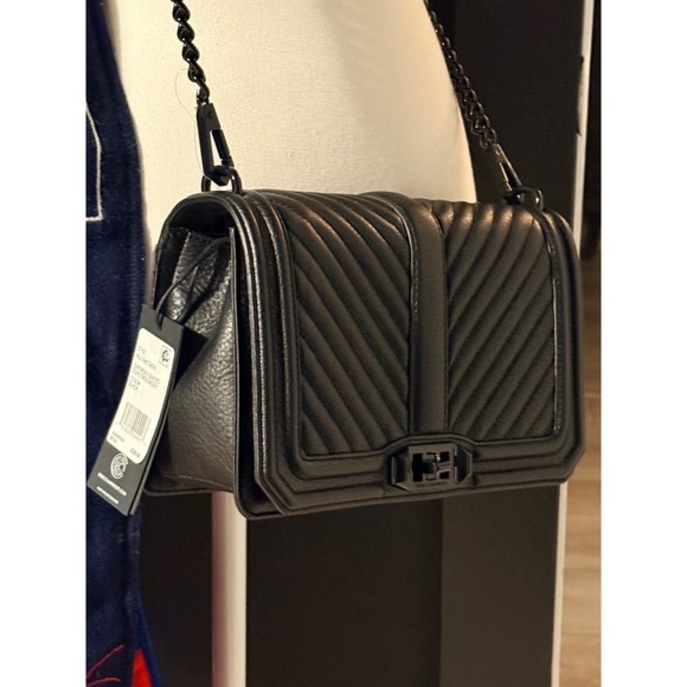 NWT $328 Rebecca Minkoff Chevron Quilted Love Leather Crossbody Black Hardware